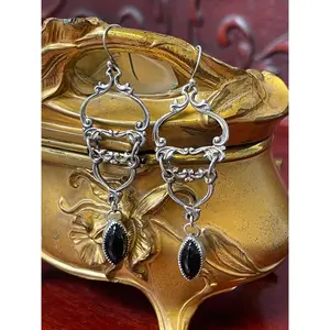 Gothic Victorian Floral Drop Onyx Earrings