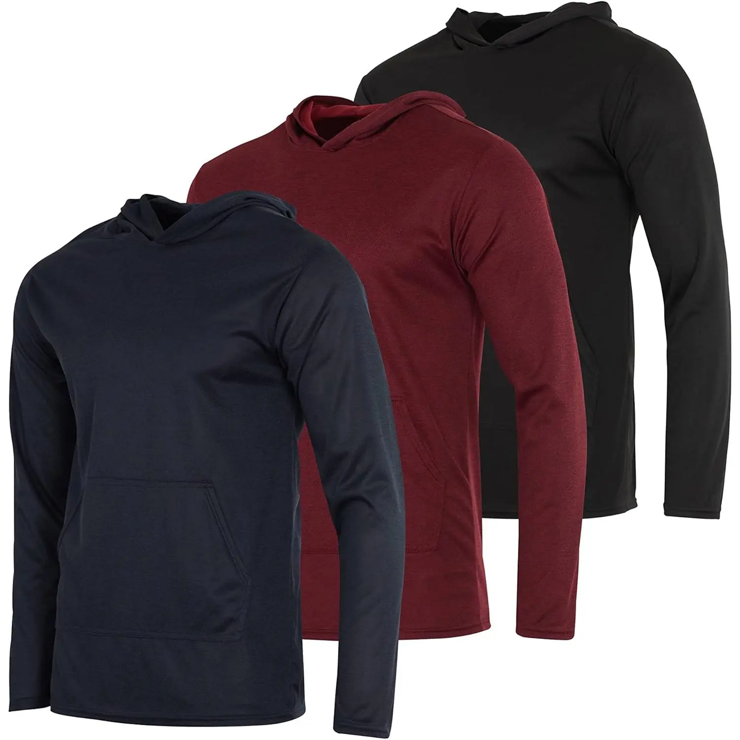 3-Pack Big & Tall Male Athletic Hoodies - Mesh Long-Sleeve Quick-Dry Pullovers with Pocket, UPF 50+ UV Protection, Breathable for Hiking, Beach, Casual Use, Ideal for Boyfriend & Families as Gifts