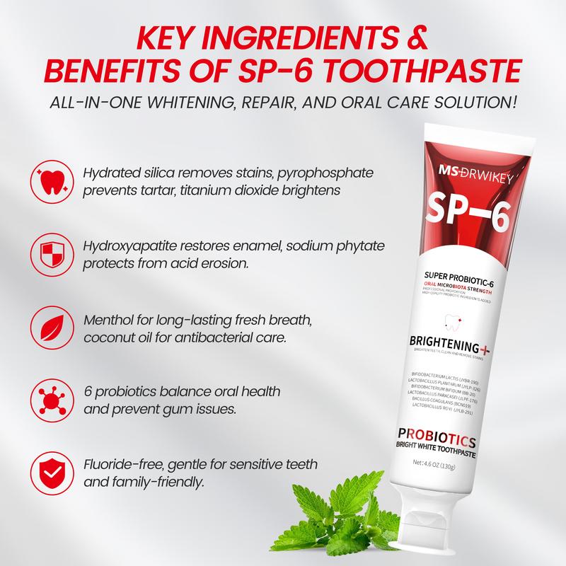 MSDRWIKEY SP-6 Probiotic Fresh Breath Toothpaste Set - 130g x 3 | Enamel Protection & Long-Lasting Freshness | Oral Care