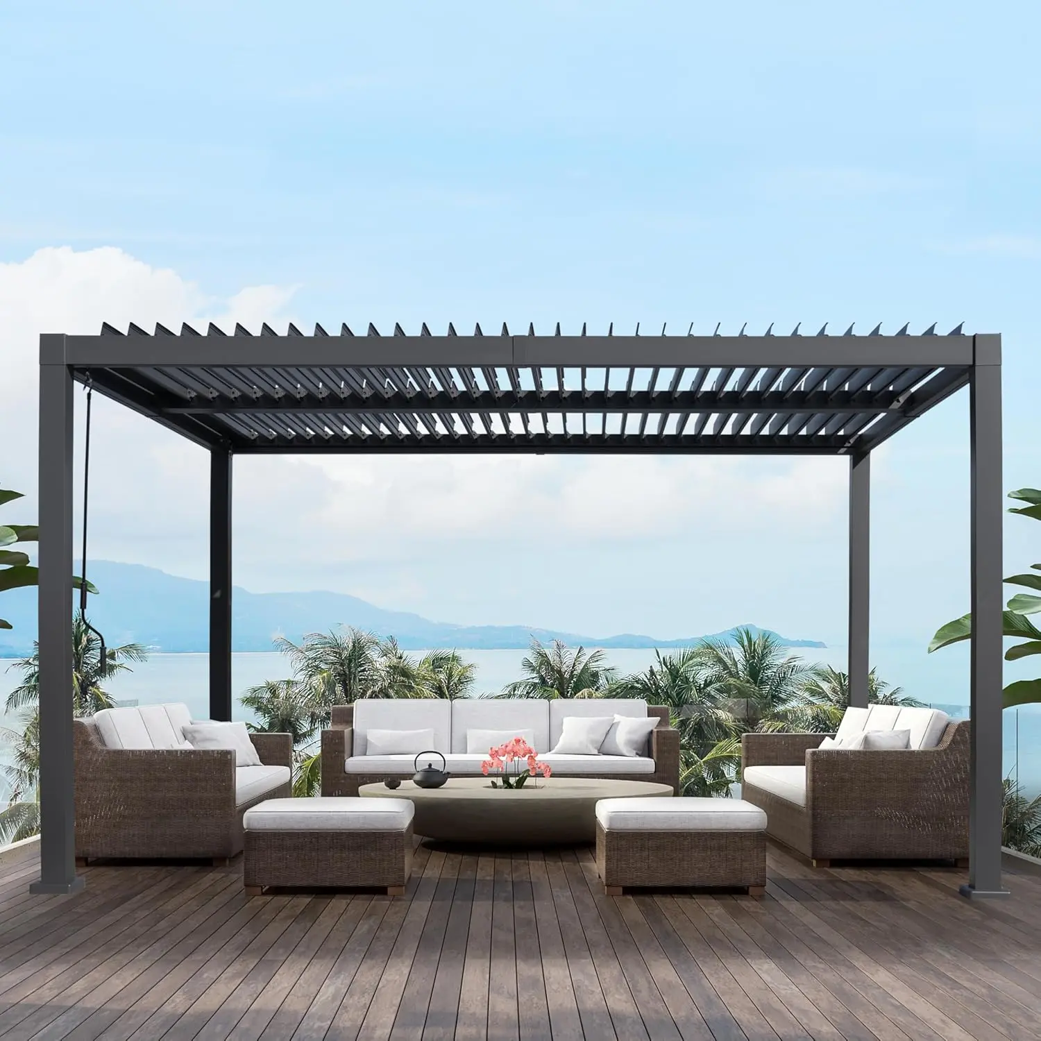 [Deals For You] 10'x 13' Patio Louvered Pergola Canopy Modern Aluminum Pergola with Adjustable Roof Rainproof Gazebo for Outdoor BBQ Deck Yard Lawn and Garden Deep Grey Hardtop Gazebo (10x13FT)
