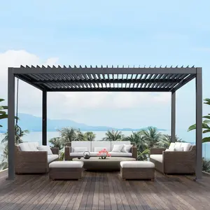 10'x 13' Patio Louvered Pergola Canopy Modern Aluminum Pergola with Adjustable Roof Rainproof Gazebo for Outdoor BBQ Deck Yard Lawn and Garden Deep Grey Hardtop Gazebo (10x13FT)