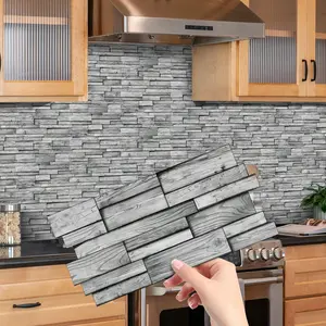 Wood Grain Tile Stickers (12pcs/24pcs/48pcs), Waterproof Oil-Resistant PVC Wall Decals for Kitchen Living Room Self-Adhesive Decoration, Home Decor