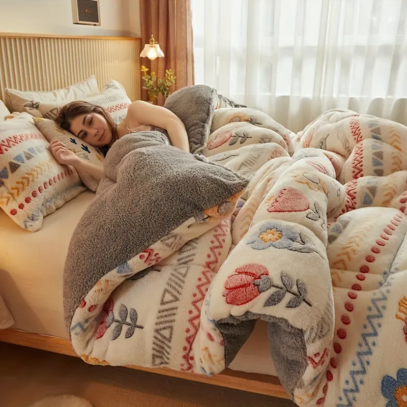 1pc Bohemian Style Thick Winter Comforter - Soft, Warm Snowflake with Vibrant Floral & Geometric Patterns, Machine Washable, Perfect for Bedroom or Hotel Rooms, Hotel Room Essentials | Vibrant Bedspread | Machine Washable Quilt