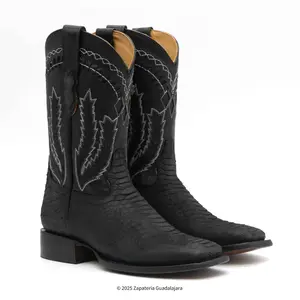 MEN'S WIDE SQUARE TOE PRINT PYTHON TRIBUTE BLACK LEATHER BOOT - H52R6305