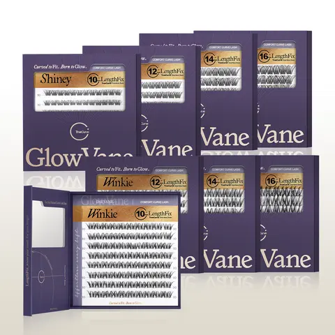 GlowVane TrueCurve Lash LengthLock Collection Cosmetic Synthetic Fiber Cluster Lashes - Winkie Shiny, 8mm-16mm DD Curl, Wispy Natural, Long-Lasting DIY Extensions for Adults