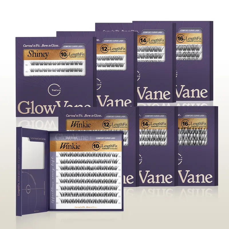 GlowVane TrueCurve Lash LengthLock Collection Cosmetic Synthetic Fiber Cluster Lashes - Winkie Shiny, 8mm-16mm DD Curl, Wispy Natural, Long-Lasting DIY Extensions for Adults