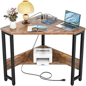 Corner Small Desk with Outlets Corner Table for Small Space Industrial Computer Desk with Storage for Home Office, Workstation, Living Room, Bedroom