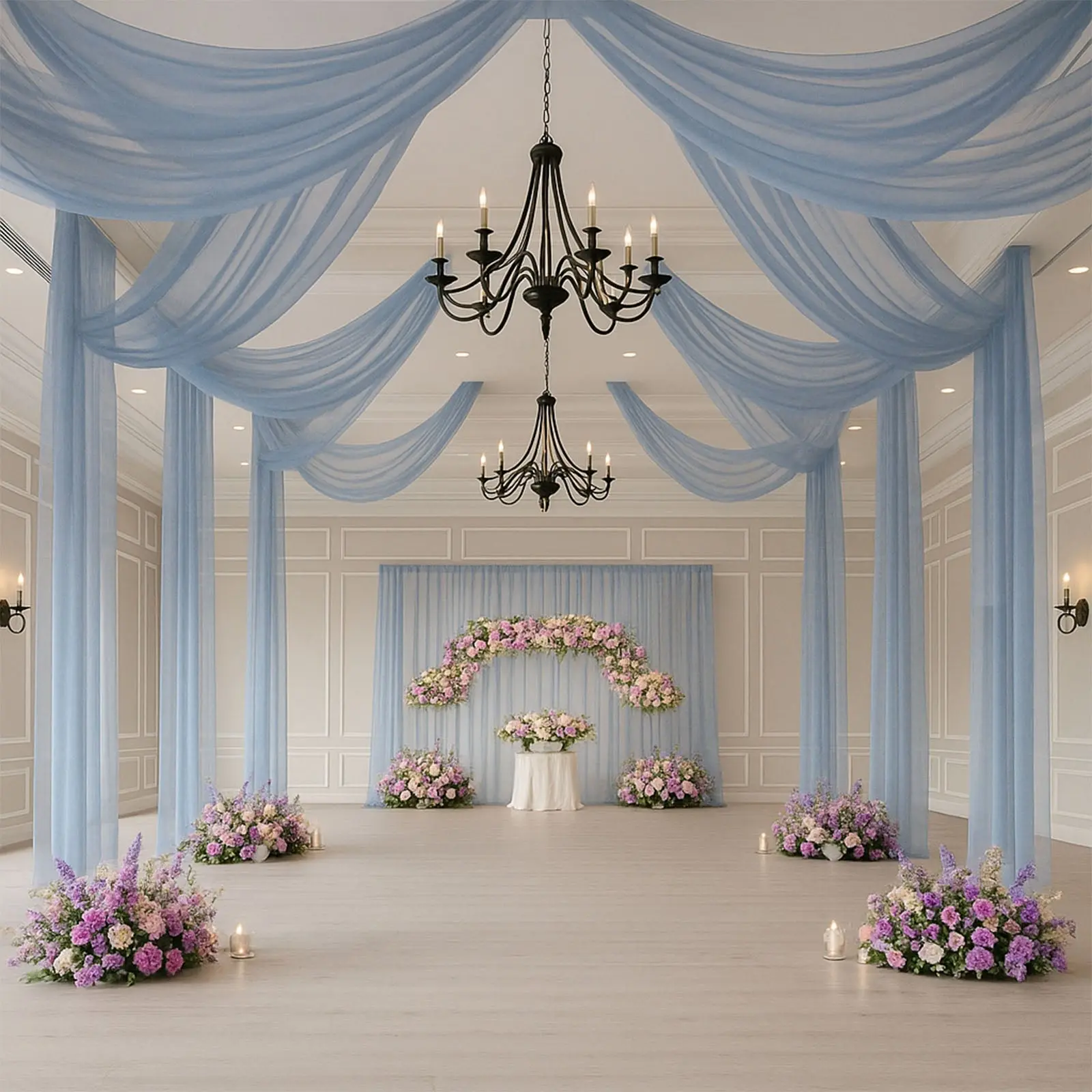 Dusty Blue Sheer Backdrop Drape – 5ftx32ft Wedding Arch & Ceiling Decor Panel, Wrinkle Resistant with Soft Shimmer