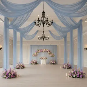 Dusty Blue Sheer Backdrop Drape – 5ftx32ft Wedding Arch & Ceiling Decor Panel, Wrinkle Free with Soft Shimmer