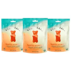 Candy People VegoBears Santa Monica Vegan Gummy Bears Organic Gummy Bears, Non-GMO, Banana, Pineapple, & Strawberry Gummies 4 Ounce (3 Pack)