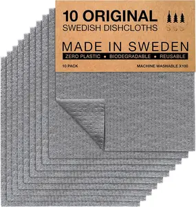 10 Pack Swedish Dishcloths for Kitchen -  Biodegradable & Compostable  Paper Towels Washable, -Safe & Without Plastic - Dish Rags Suitable for Any Surface, Grey