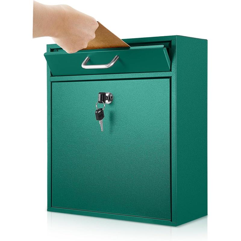 Locking Mailbox with Key for Outdoor 12 x 10.5 x 4.7 Inches Large Wall Mount Mail Box with Lock Mail Drop Metal Collection Boxes Hanging Secure Postbox(Green) Locking Mailbox with Key for Outdoor 12 x 10.5 x 4.7 Inches Large Wall Mount Mail Box with Lock Mail Drop Metal Collection Boxes Hanging Secure Postbox(Green)