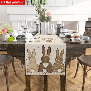 1 Piece Brown Easter Table Runner, Easter Egg Rabbit Farmhouse Style Apron, Rustic Floral Pattern Table Kitchen Island Party Decoration