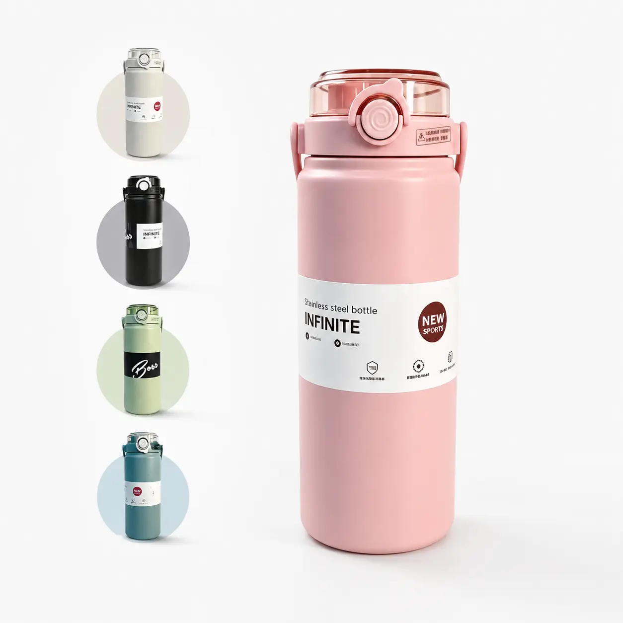 SOHER 316 Stainless Steel Insulated Vacuum Thermal Flask - Insulated Water Bottles with 34oz/41oz Large Capacity, Leak-Proof Print, Carry Handle, 1-Touch Button Lid, Transparent Cover, Wide Mouth for Travel, Gym