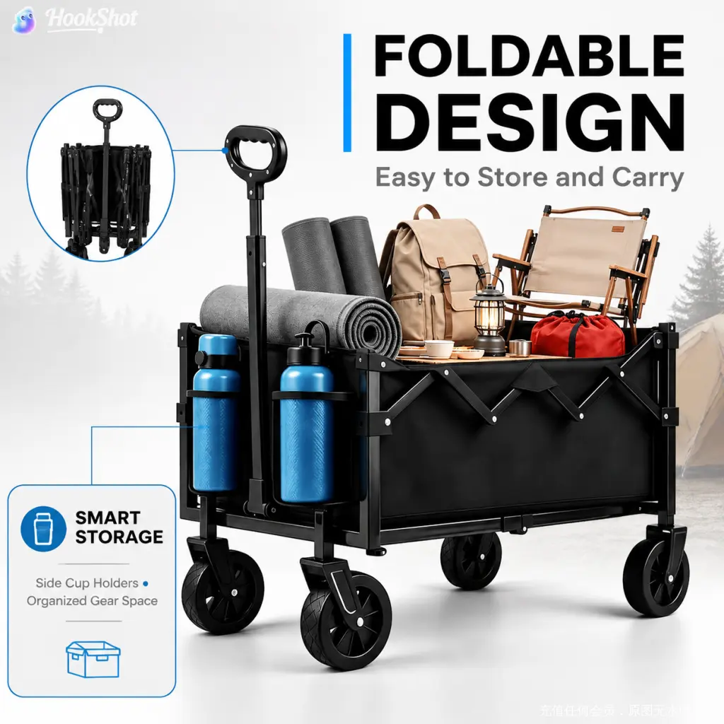 4pcs foldable trolley, suitable for carrying loads of 600/500/400/200 pounds, a practical outdoor beach trolley with all-terrain four wheels. It's a portable folding trolley ideal for camping, gardening, and grocery shopping, and can be used for picnics,