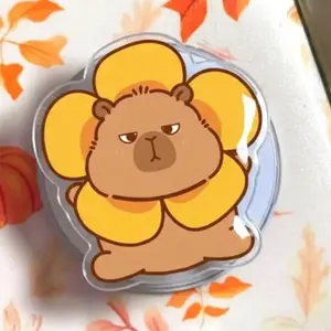 Cute Capybara with Flower MagSafe Phone Grip, Kawaii Capybara with Flower Collar, Fall Animal Phone Grip sticky magnetic mount