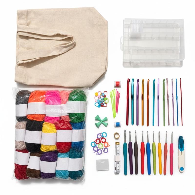 73-Piece Crochet Kit with Hooks, Knitting Needles, Yarn Balls & Tote Bag – Complete Beginner & Professional Set