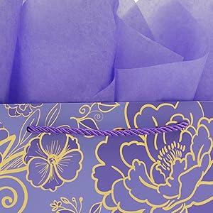 Mother's Day 13" Large Rose Purple Gift Bag Set with Greeting Card and Tissue Paper for Women or Girls for Celebrating Birthdays, Mother's Day, Valentine's Day, Weddings, Anniversaries