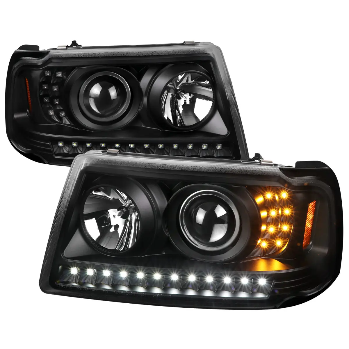 2001-2011 Ranger Projector Headlights w/ LED Light Strip & LED Turn Signal Lights (Matte Black Housing/Clear Lens)