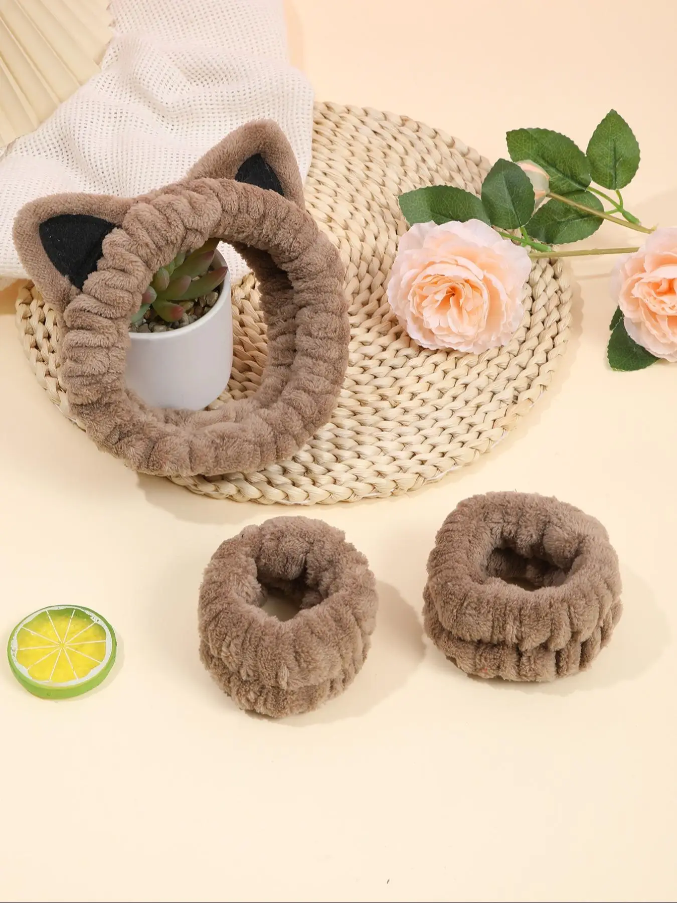 Cute Cat Ear Design Hair Band & Wristband & Hair Hoop Set, Face Washing Hair Band for Daily Use, Fashion Hair Accessories for Women & Girls