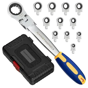 Interchangeable Heads Ratcheting Combination Wrench Set 12 in 1 with Metric 8-19mm Flex Head Wrench , Men's Gifts other Multifunctional SQ ratchet