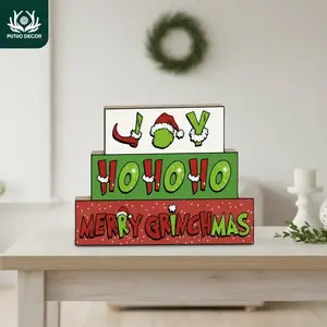 Wooden Table Decor, 1 Count Merry Christmas Letter Pattern Desktop Decoration, Desktop Ornament for Home Farmhouse Office, Desk Signs Ornament