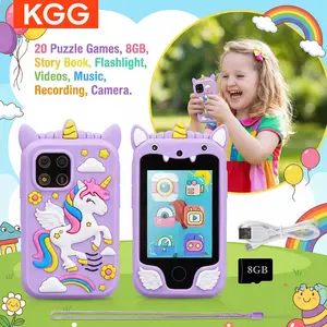 KGG Kids Educational Toy, Cute Cartoon Mini Smart Phone with 8GB Card & Dual Cameras, Alphabet Learning, Stories, Video, Music, Calculator, 12 Habit Trackers & 20 Puzzle Games, Multifunctional Learning Gift for Boys & Girls