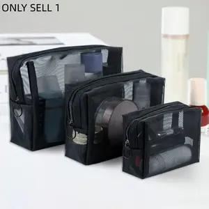 Transparent Mesh Cosmetic Bag Small Portable Zipper Toiletry Pouch Large Capacity Travel Makeup Organizer Multifunctional Coin Purse Vanity Storage for Skincare Accessories Travel Essential