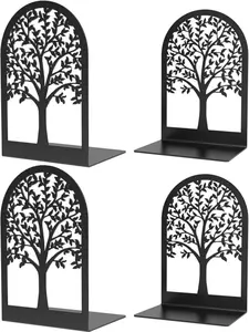book end Tree Book Ends for Shelves, Modern Book Ends Decorative, Metal Bookends for Heavy Books, Heavy Duty Bookend Book Holder for Home Office, 7.1 x 4.7 x 3.5”(2 Pairs/4 Pcs, Large)