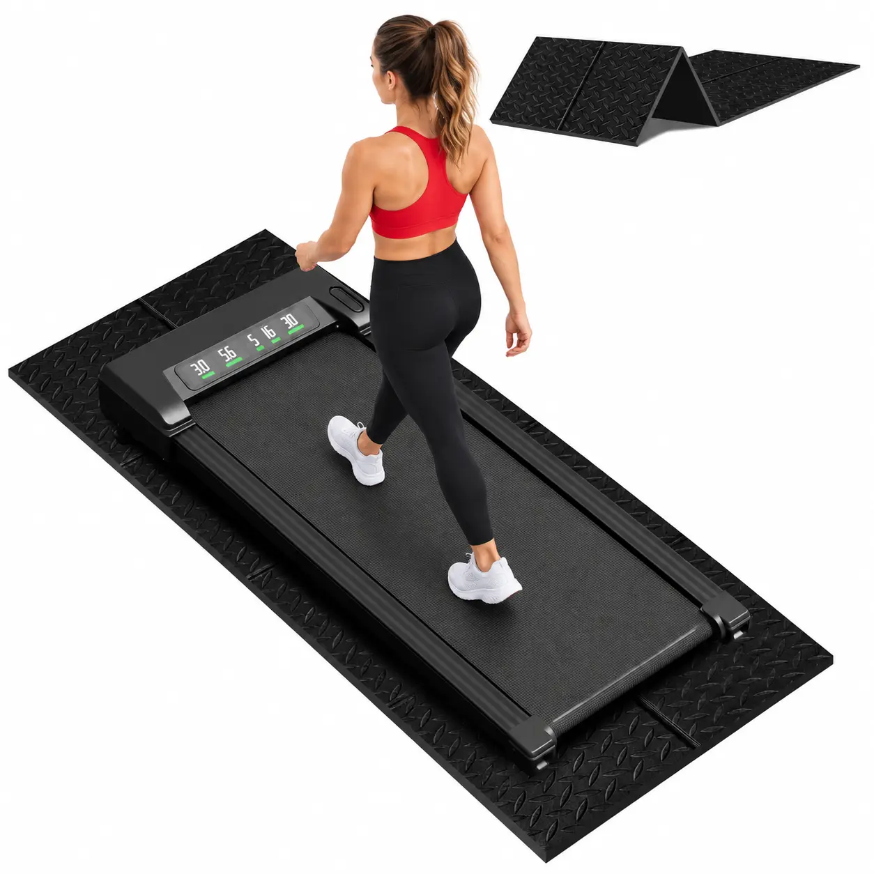 Foldable Walking Pad & Treadmill Mat, 55.1" x 23.6" x 0.2" (4mm), Anti-Vibration Exercise Equipment Floor Protector for Carpet, Hardwood Floors & Home Gym Fitness Machines protection