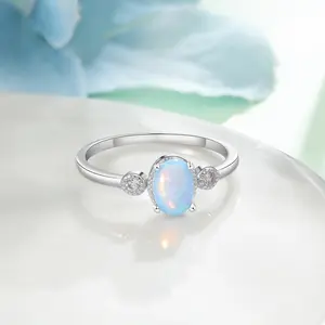 Sterling Silver Oval Opal Ring for Women