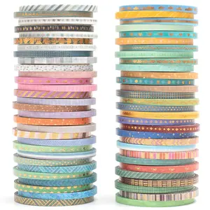 60 Rolls Skinny Washi Tape Set  Foil Masking Thin Basic Patterns Decorative Tapes for Arts, DIY Crafts, Journals, Planners, Scrapbook, Wrapping