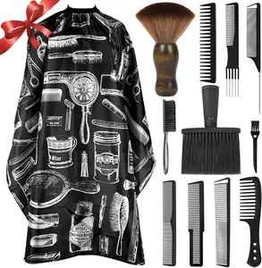 12-Piece Hairdressing Comb Set – Professional Hairdressing Combs (Unisex) + Adjustable Neck-Length Hairdressing Cape + Neck Dust Brush | Complete Hairdressing Tool Set for Salons, Home Use, and Beard Trimming | Black/Classic Color