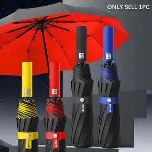 Large Automatic Lightweight Umbrella Dual Layer UV Protection Sun Umbrella, Color Handle Thickened Glass Fiber Ribs, Outdoor Leisure Travel