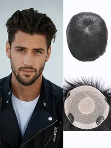 16x18CM Men's Toupee Hair Toppers Hairline Topper With Clips Invisible Hairpiece Human Hair Extensions Men's Wigs Short Hairs Handsome Top Replacement Films Hand Made Natural Style For Loss Hair And Thinning Hair for Daily Wear