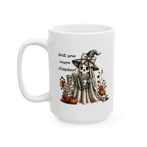 Spooky Cute Ghost Reading a Book Ceramic Mug, Halloween Ghost Mug, Cute Ghost Coffee Cup, Ghost Lover Gift, Halloween Decor, Literary Mug