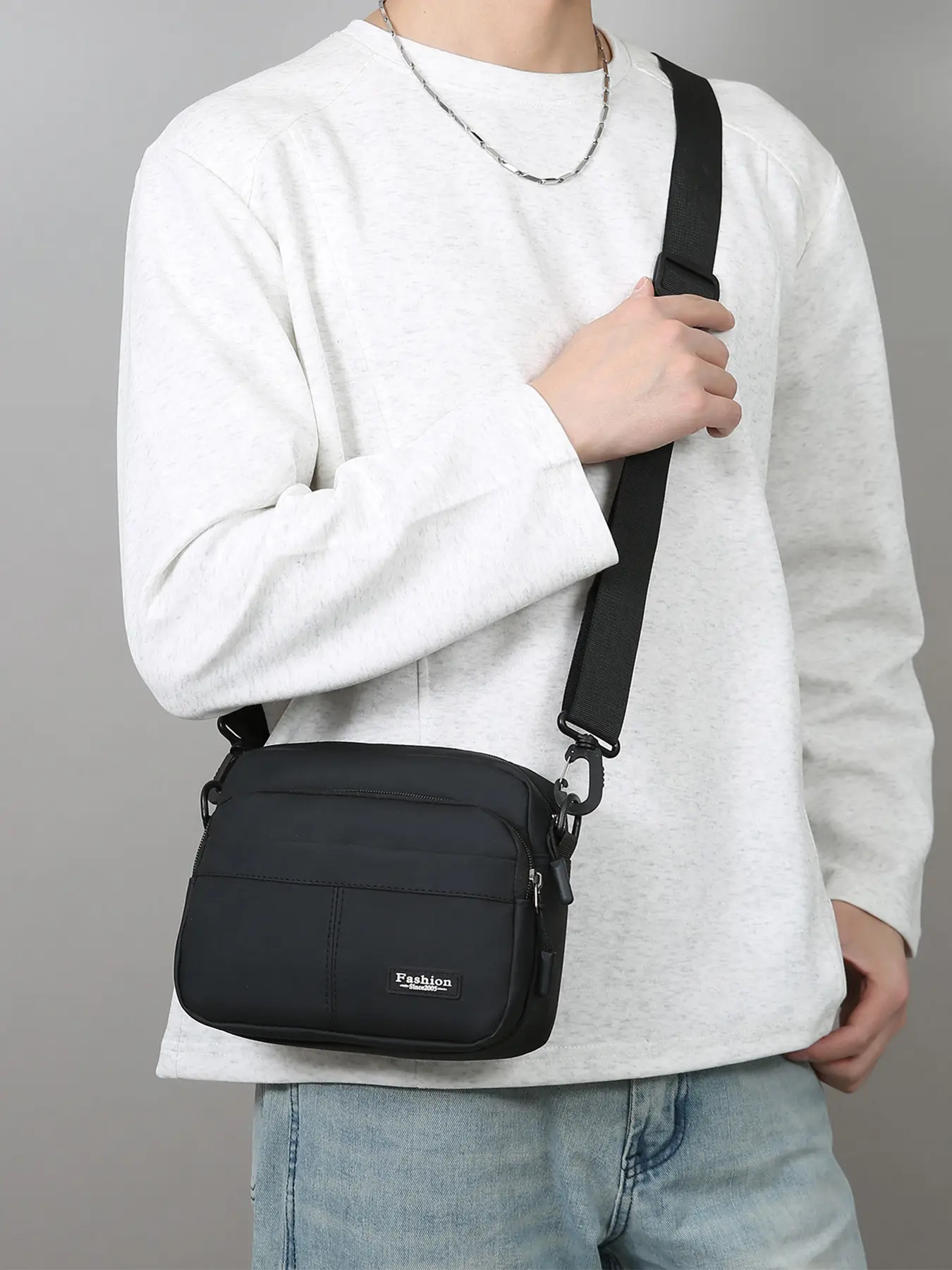 1PC Men's crossbody bag, single shoulder bag, solid color zipper closure, fashionable and versatile temperament, suitable for daily commuting, outdoor travel, cycling, shopping, suitable for students, campus, men's crossbody bag, Cross Body Bags