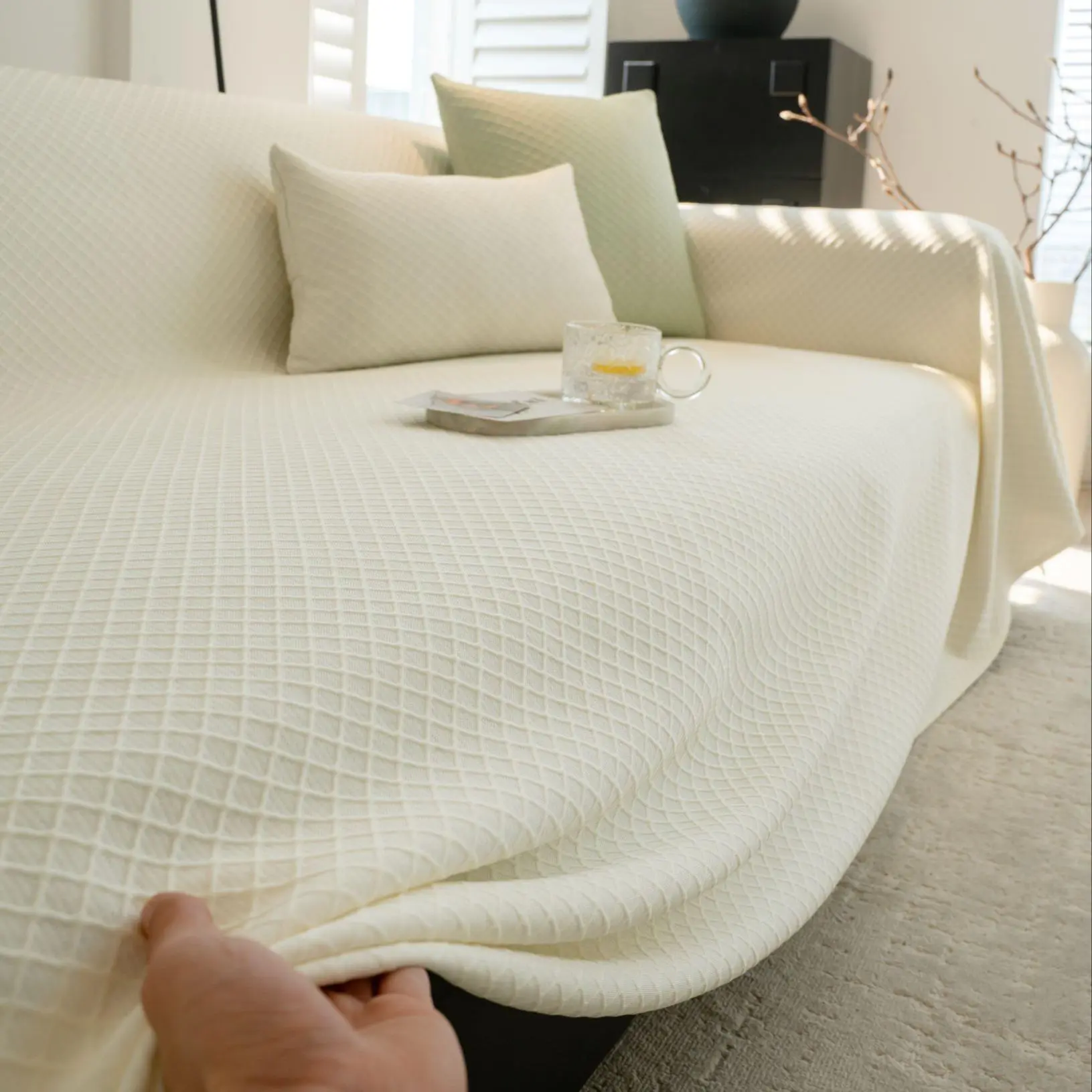 Solid Color Jacquard Sofa Cover, Washable Sofa Slipcover, Breathable Sofa Protector, Dustproof Sofa Slipcover, Home Decor Supplies for Living Room
