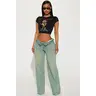 Frankie Foldover Tinted Wide Leg Jeans - Medium Wash