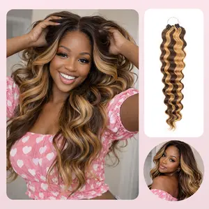 Chesed Deep Wave Crochet Hair Natural Black Hand Made Feather Human Hair Extension
