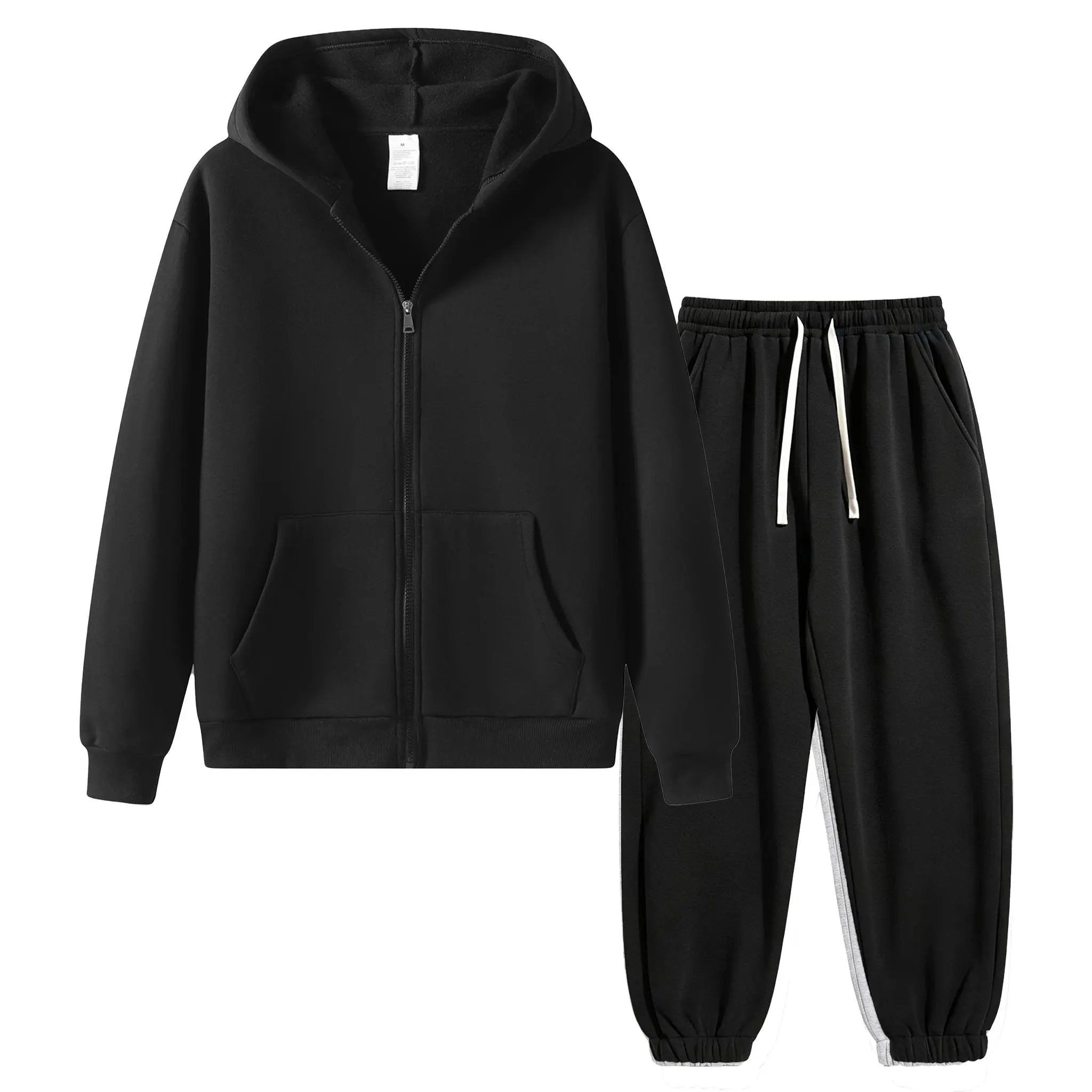 Men's Vintage Solid Color 2-Piece Athletic Sweatsuit Set - Breathable Zip-Up Hoodie with Drawstring, Slim-Fit Stretch Pocket Pants, Polyester Tracksuit, Casual Mens Clothing, Streetwear Sweatshirt, Boyfriend Gift,sohochic