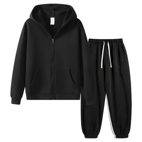 Men's Vintage Solid Color 2-Piece Athletic Sweatsuit Set - Breathable Zip-Up Hoodie with Drawstring, Slim-Fit Stretch Pocket Pants, Polyester Tracksuit, Casual Mens Clothing, Streetwear Sweatshirt, Boyfriend Gift