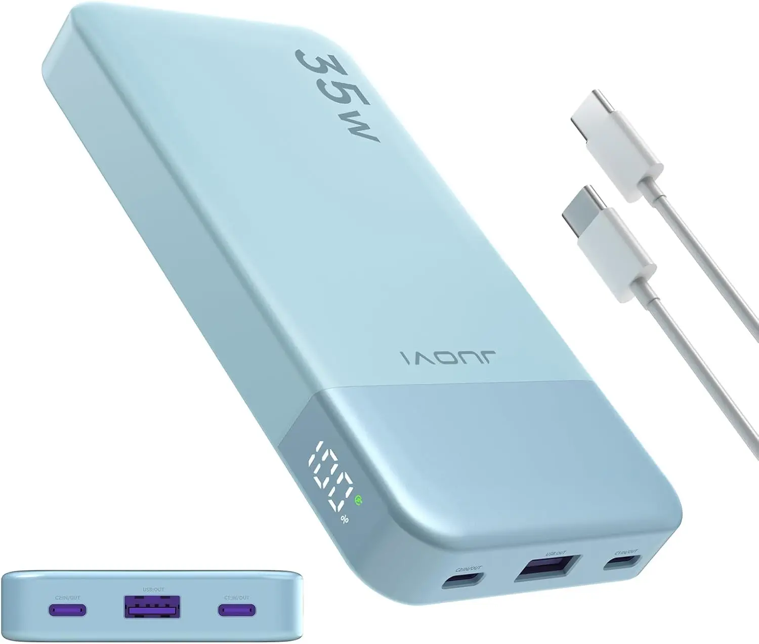 JUOVI 10000mAh 35W Bidirectional Fast Charging Power Bank with 2 USB-C & USB-A Ports for iPhone 15 14 13 Pro Tablet MacBook Galaxy iPad Pro 12.9 Accessories Smartphone Charger Black Compact Chargeable