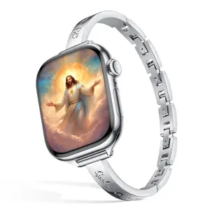 Missair 316L Stainless Steel Slim Band for Apple Watch 38–49mm, “GOD IS IN CONTROL” Engraved Faith Bracelet Strap, Inspirational Gift for Women