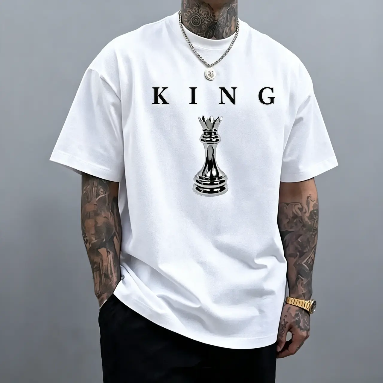 King Chess Piece Graphic T-Shirt Minimalist Streetwear，Men's Breathable Short-Sleeved Crew Neck Graphic Tee & Vest - Athletic Apparel, Casual Sportswear, Activewear Gym Men's Wear for Summer Training, Running, Mens Clothing,back to school