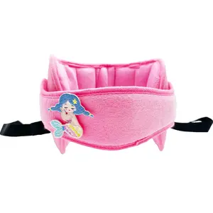 Car Seat Head Support for Child, Adjustable Head Band Strap Headrest, Safe, Comfortable Head & Neck Pillow Support Solution– Baby & Kids Travel Accessories (Pink with Mermaid Pattern)