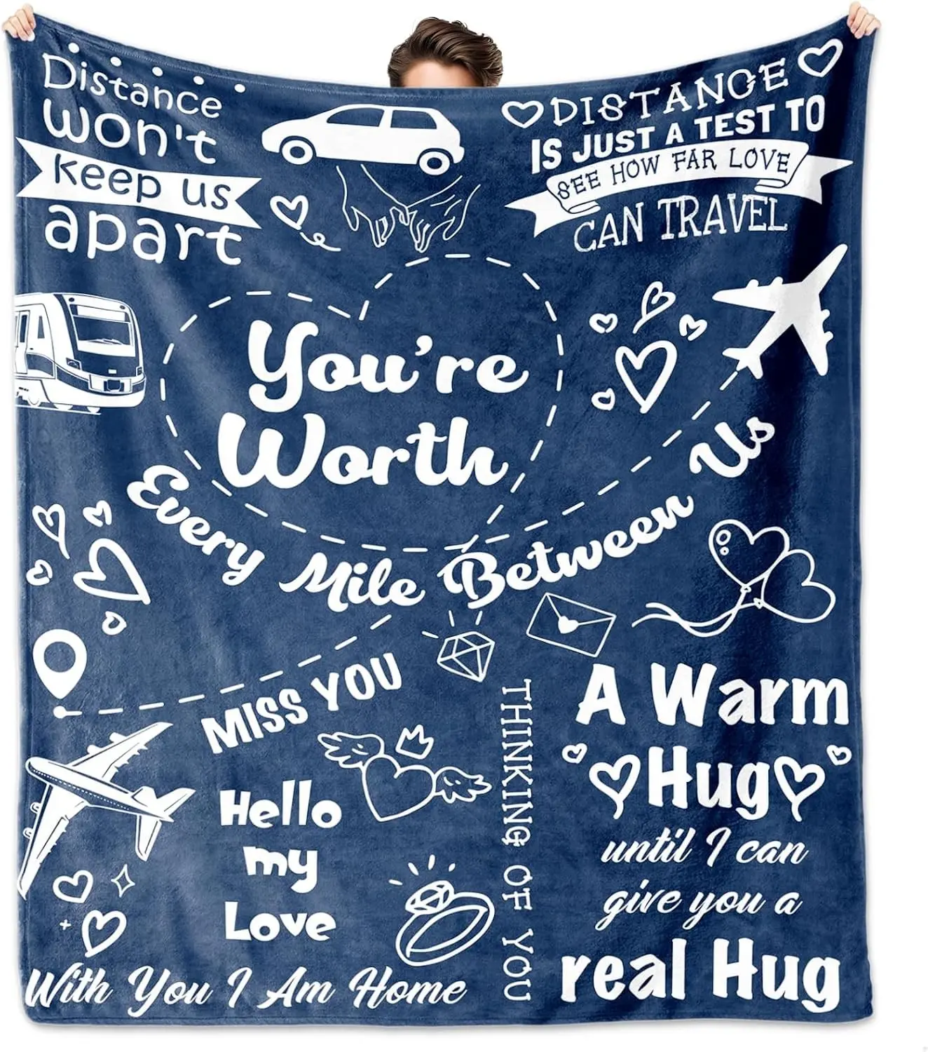 Long Distance Relationship Gifts, Boyfriend Gifts from Girlfriend, Boyfriend Birthday Gift Blanket 60"X50", Romantic Gift for Him Father's Day Christmas Valentine's Day, Long Distance Blanket