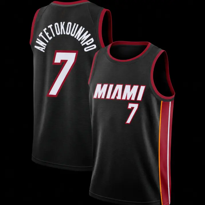 [FULL LOGO] - Miami Team #7 Antetokounmpo Football Swingman Jersey - Icon Edition - Black - Personalized on Request