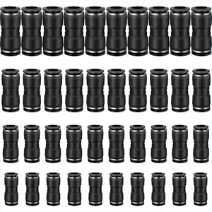 40 Pieces Straight Push Connectors, Push To Connect Fittings Kit Quick Release Pneumatic Connectors Air Line Fittings Connect Air Hose Fittings, 2 Way (Black,1/4 5/16 3/8 1/2)