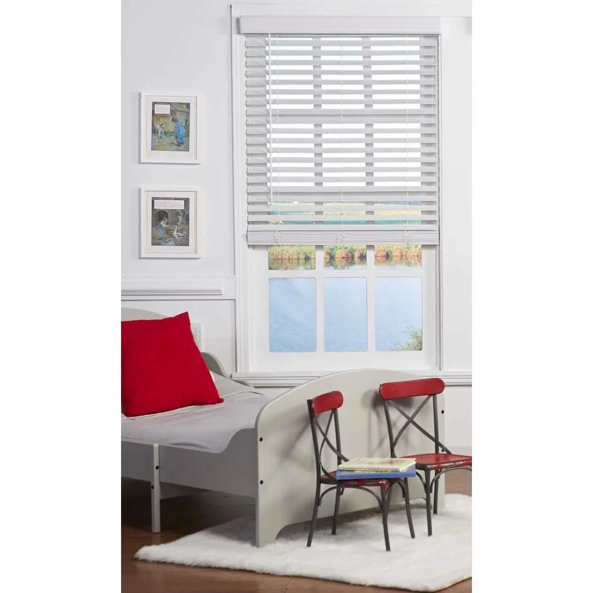 212 MAIN Certified Child-Safe Cordless Adjustable 2in White Faux Wood Blinds - 31.5x48in, Inside/Outside Mount, Rail Lift, Room Darkening, Privacy, Filtered Light, Modern Baby Nursery Decoration, Innovative Tested Design